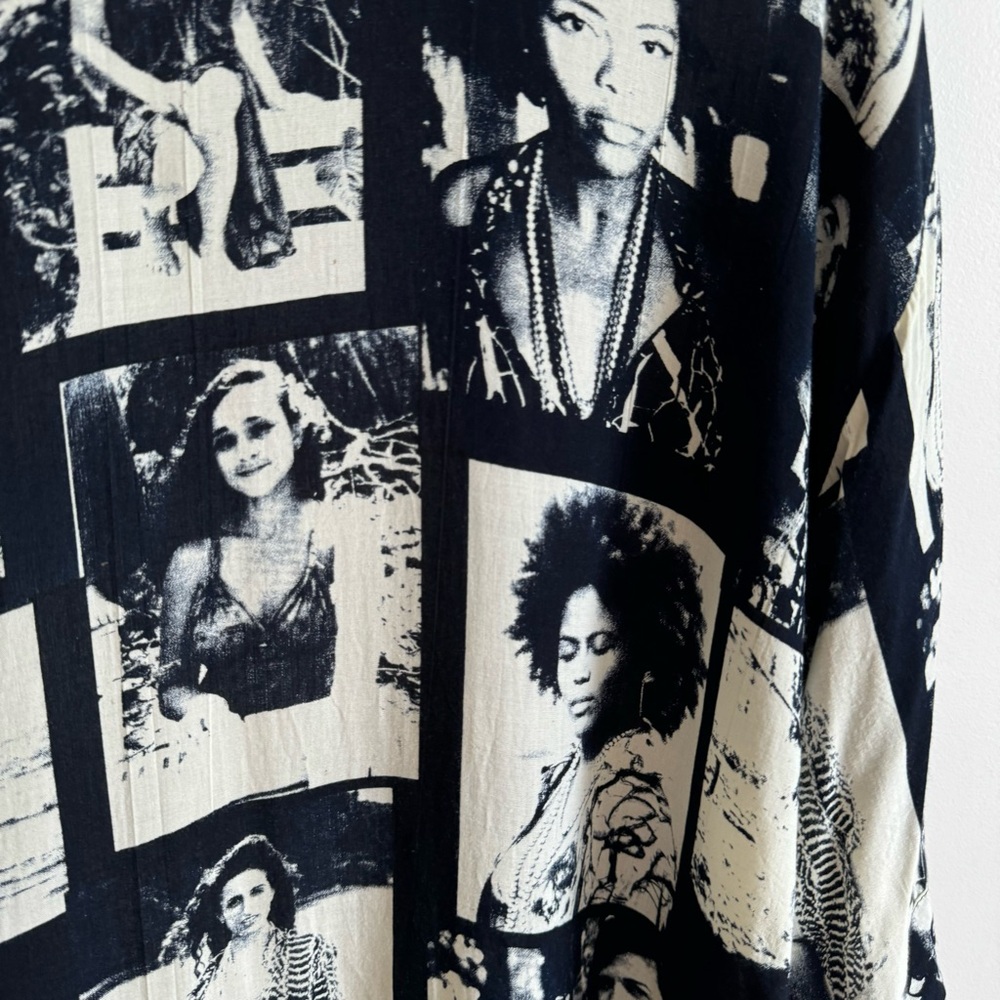 Black and White Graphic Kimono Luna May Belted 100% Rayon Costa Rica Design - Picture 6 of 9